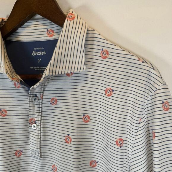 Johnnie-O Men’s M Linxter Golf Polo Shirt White Striped Stretch Performance EUC - Picture 1 of 10